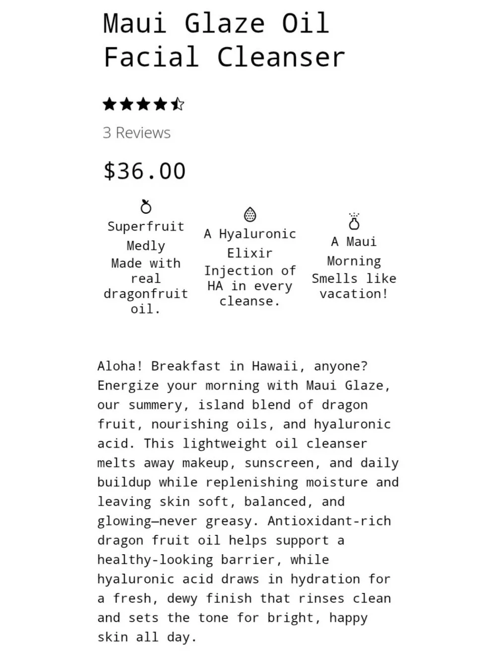 🎉2•$20/3•$28🎉 DEW OF THE GODS Maui Glaze Dragonfruit Oil Facial Cleanser